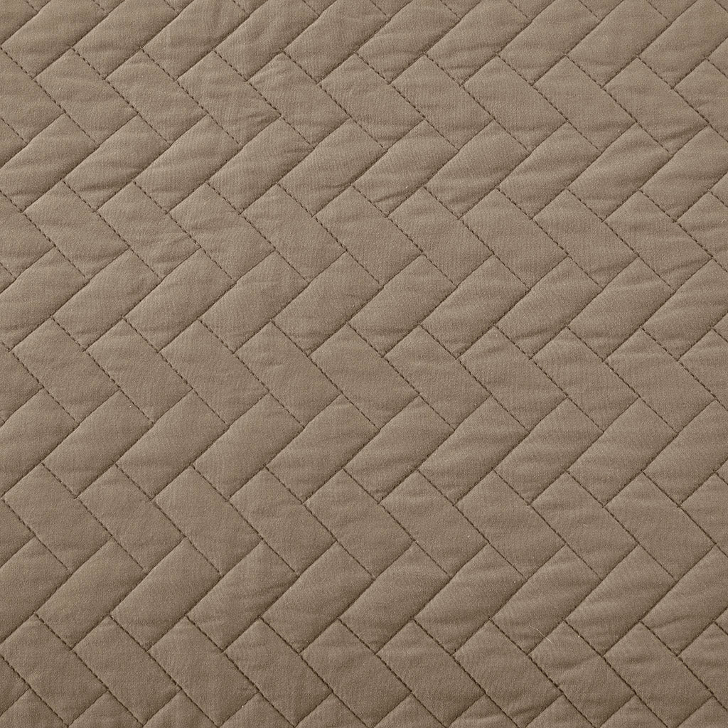 3 Piece Luxurious Oversized Quilt Set Taupe Cotton