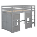 Wood Twin Size Loft Bed With Built In Storage Wardrobe And 2 Windows, Gray Box Spring Not Required Twin Gray Wood Bedroom Wood