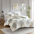 3 Piece Cotton Blend Chenille Comforter Set Green Ivory Cotton