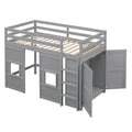 Wood Twin Size Loft Bed With Built In Storage Wardrobe And 2 Windows, Gray Box Spring Not Required Twin Gray Wood Bedroom Wood