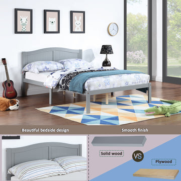 Full Bed Frame, Wood Platform Bed With Headboard, Bed Frame With Wood Slat Support For Kids, Easy Assembly,No Box Spring Needed, Gray Box Spring Not Required Full Gray Wood Solid Wood