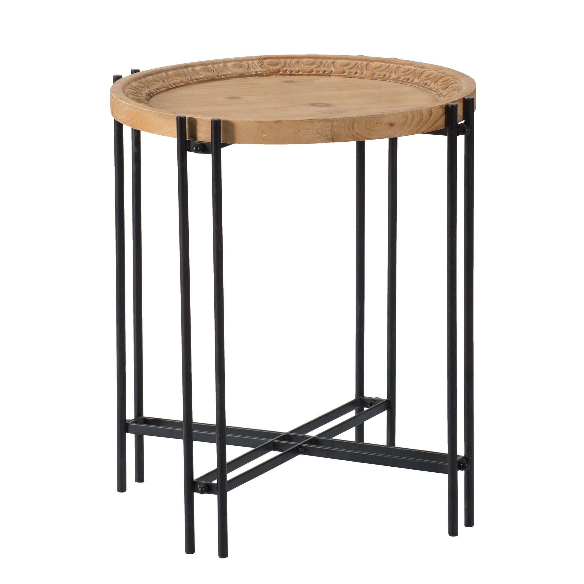 21.5" X 24" Round Side Table With Wood Top, End Table For Living Room Bedroom Black Brown Wood