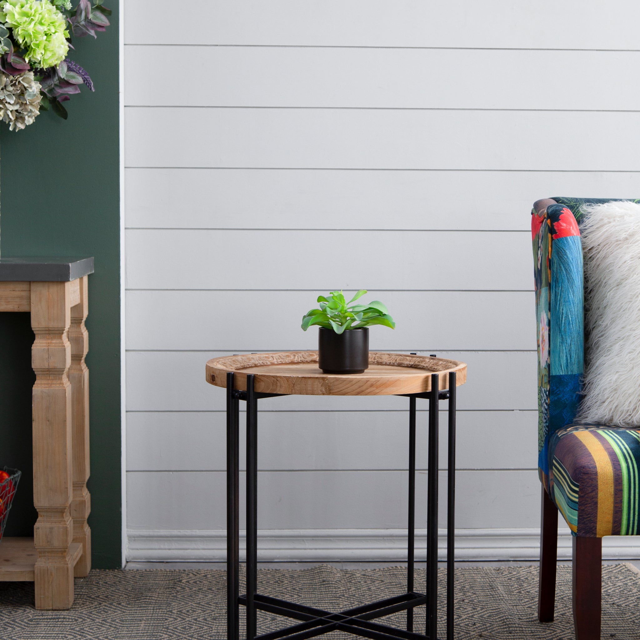 21.5" X 24" Round Side Table With Wood Top, End Table For Living Room Bedroom Black Brown Wood