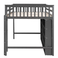 Full Size Loft Bed With 8 Open Storage Shelves And Built In Ladder, Gray Gray Solid Wood Mdf