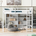 Twin Size Loft Bed With 8 Open Storage Shelves And Built In Ladder, White White Solid Wood Mdf