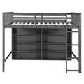Full Size Loft Bed With 8 Open Storage Shelves And Built In Ladder, Gray Gray Solid Wood Mdf