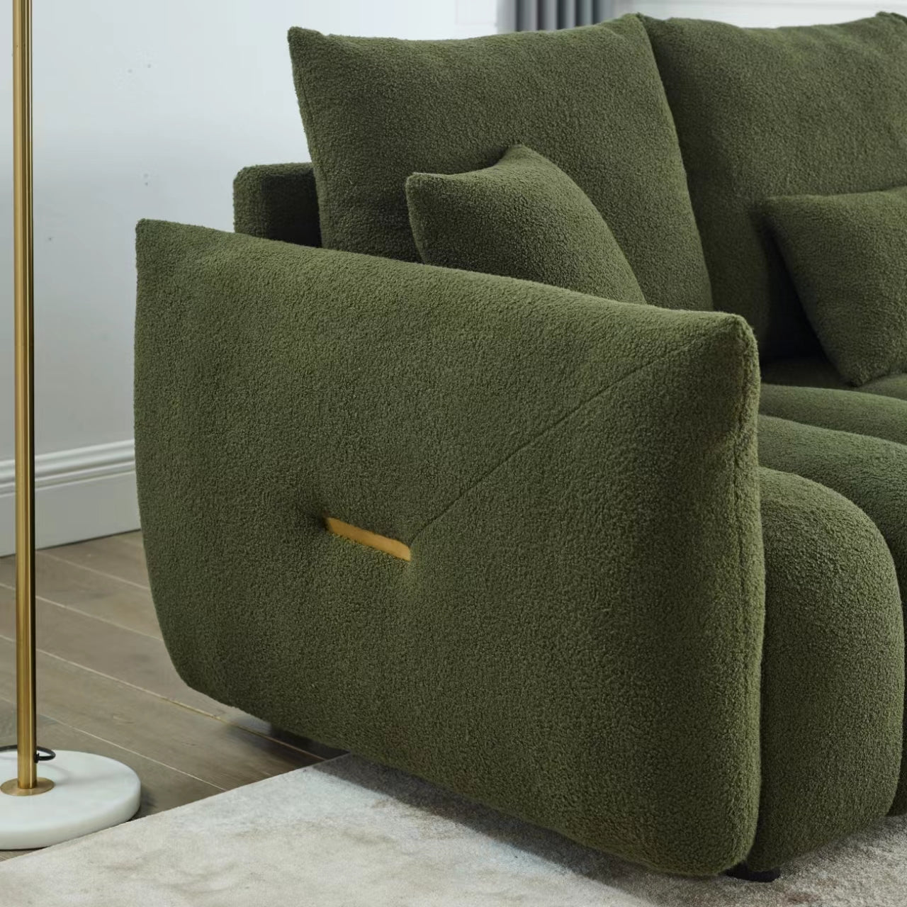 Video Mh 82" Premium Teddy Fabric Sofa With 3 Back Pillows And 3 Back Cushions Solid Wood Frame 3 Seater Sofa, Oversized Upholstered Chair For Living Room, Bedroom, Apartment And Office Green Wood