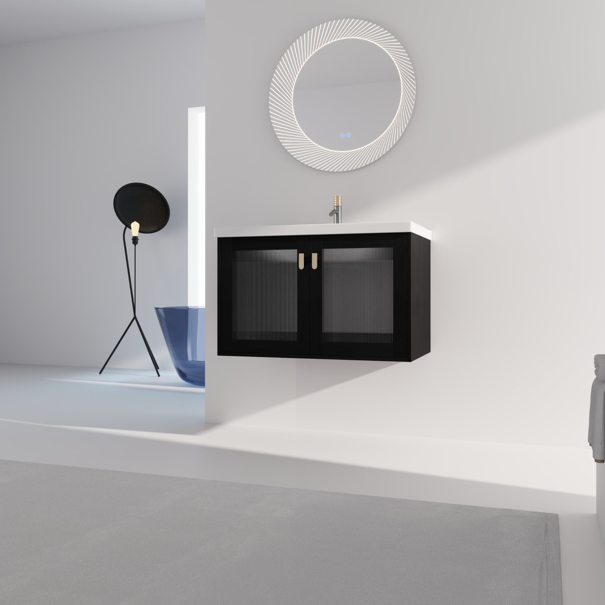 32 Inch Wall Mounted Bathroom Vanity With Sink, For Small Bathroom Kd Packing Black Chestnut 2 Bathroom Wall Mounted Modern Plywood