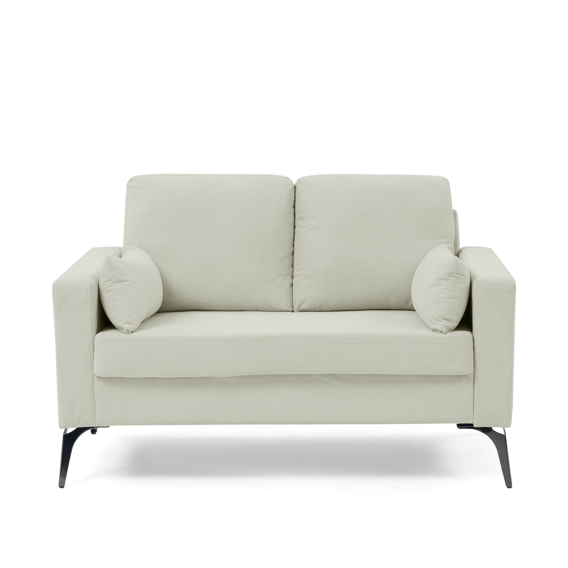 Loveseat Living Room Sofa,With Square Arms And Tight Back, With Two Small Pillows,Corduroy Beige Beige Foam