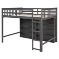 Full Size Loft Bed With 8 Open Storage Shelves And Built In Ladder, Gray Gray Solid Wood Mdf