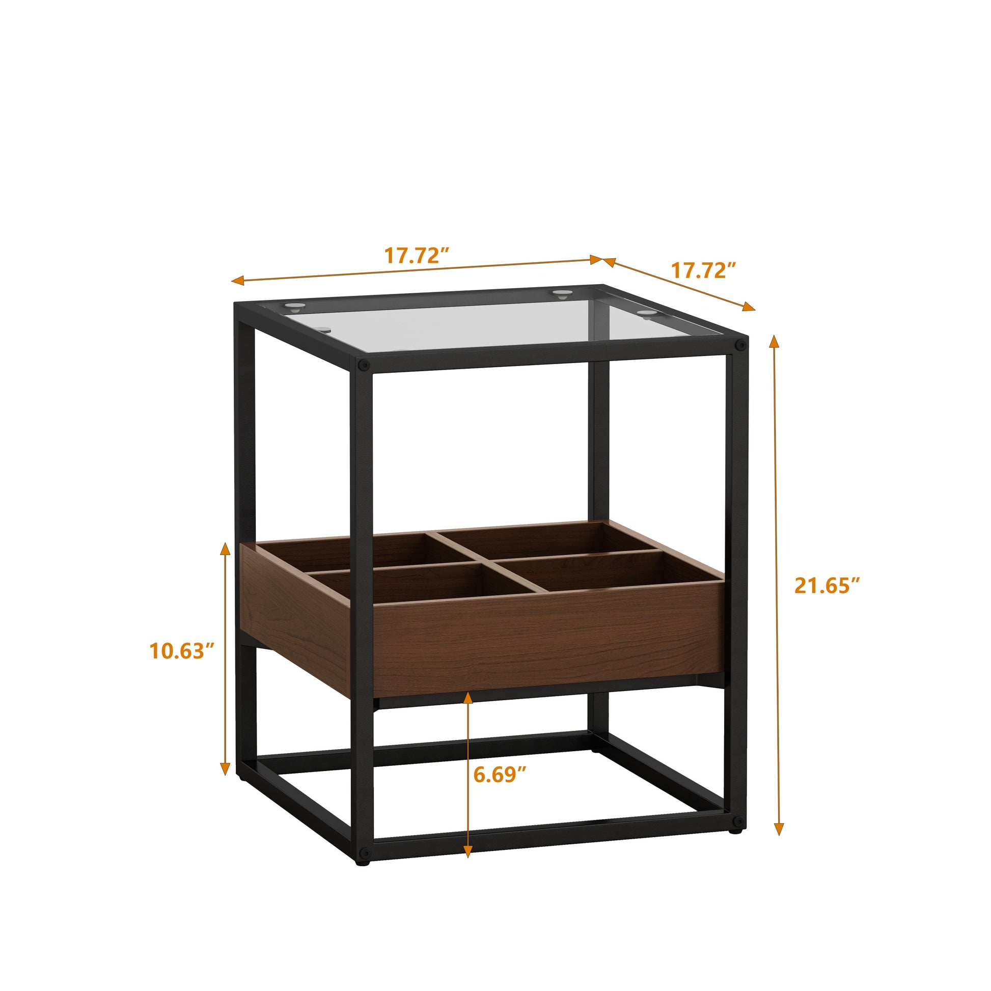 17.72" Modern Coffee Table Side Table, Nightstand With Storage Shelf And Metal Legs For Bedroom, Living Room Set Of 2 Black Mdf Glass
