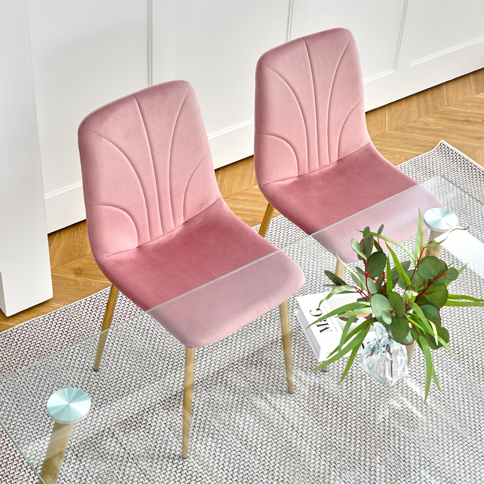 Modern Simple Light Luxury Dining Pink Chair Home Bedroom Stool Back Dressing Chair Student Desk Chair Gold Metal Legs Set Of 4 Pink Metal