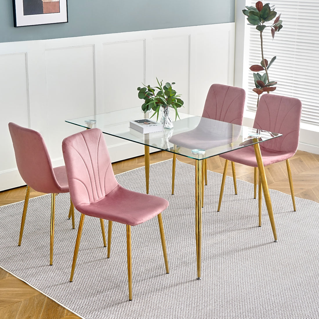 Modern Simple Light Luxury Dining Pink Chair Home Bedroom Stool Back Dressing Chair Student Desk Chair Gold Metal Legs Set Of 4 Pink Metal
