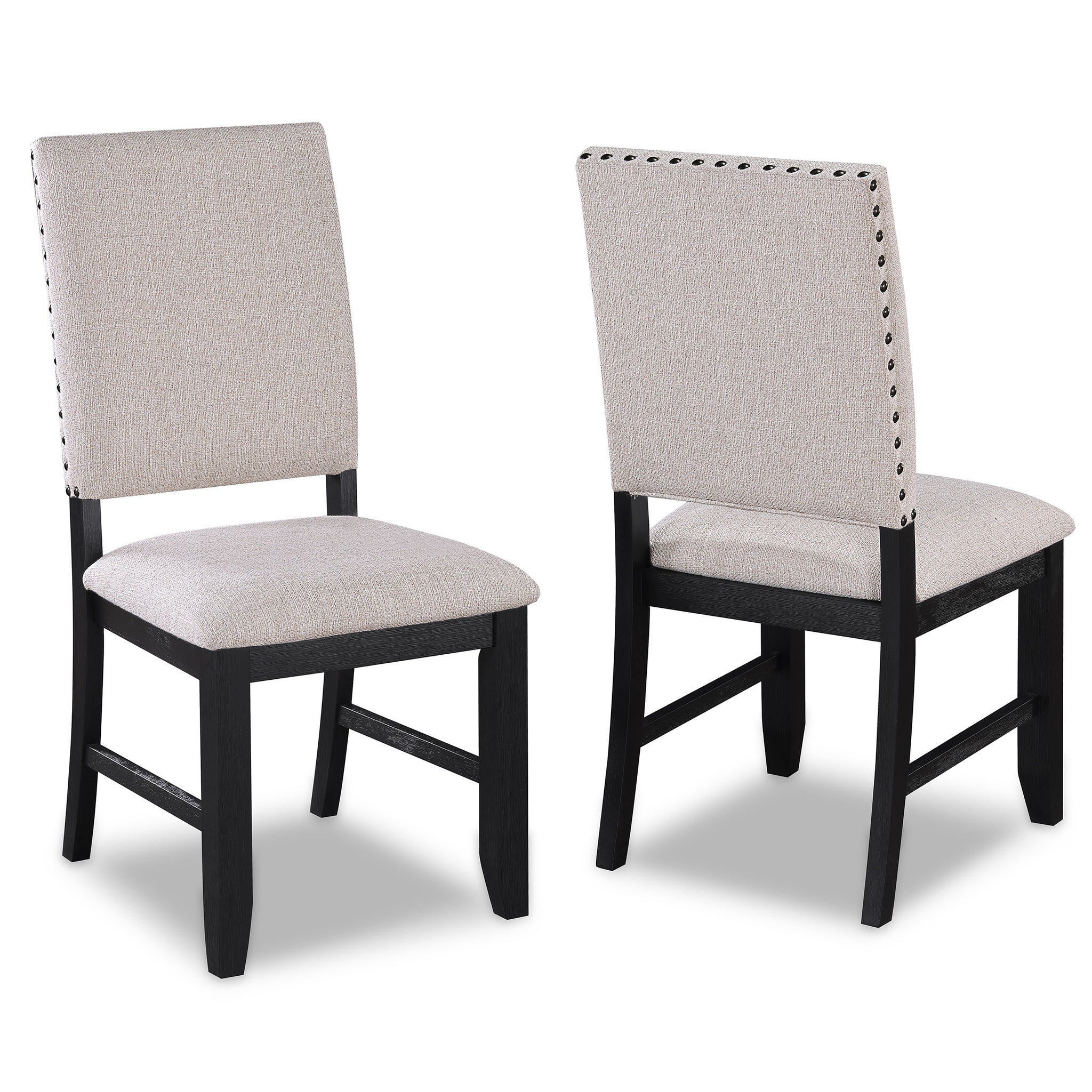 Transitional Relaxed Vintage Style 2Pc Warm Charcoal Black Finish Finish Trim Side Chairs Standard Height Dining Chairs Fabric Upholstery Charcoal Dining Room Contemporary,Transitional Dining Chairs Tufted Back Wood