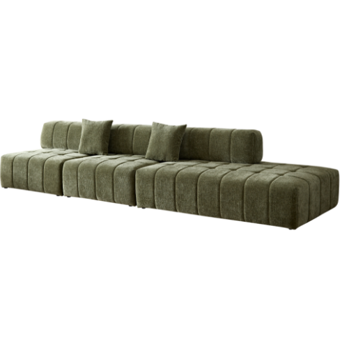 Wks3 Piano Key Combination Sofa, 2 Single Seats Plus 1 Luxury Cloth Sofa, Green Green Fabric 4 Seat