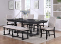 Rustic Traditional Black Finish Dining Set Rectangle Table Fabric Upholstered Bench Tufted Trim Chairs 6Pc Set Wood Wood Black Seats 6 Wood Dining Room Fixed Table Rustic,Traditional,Vintage Rectangular Rectangular Dining Table With Chair And Bench Wood