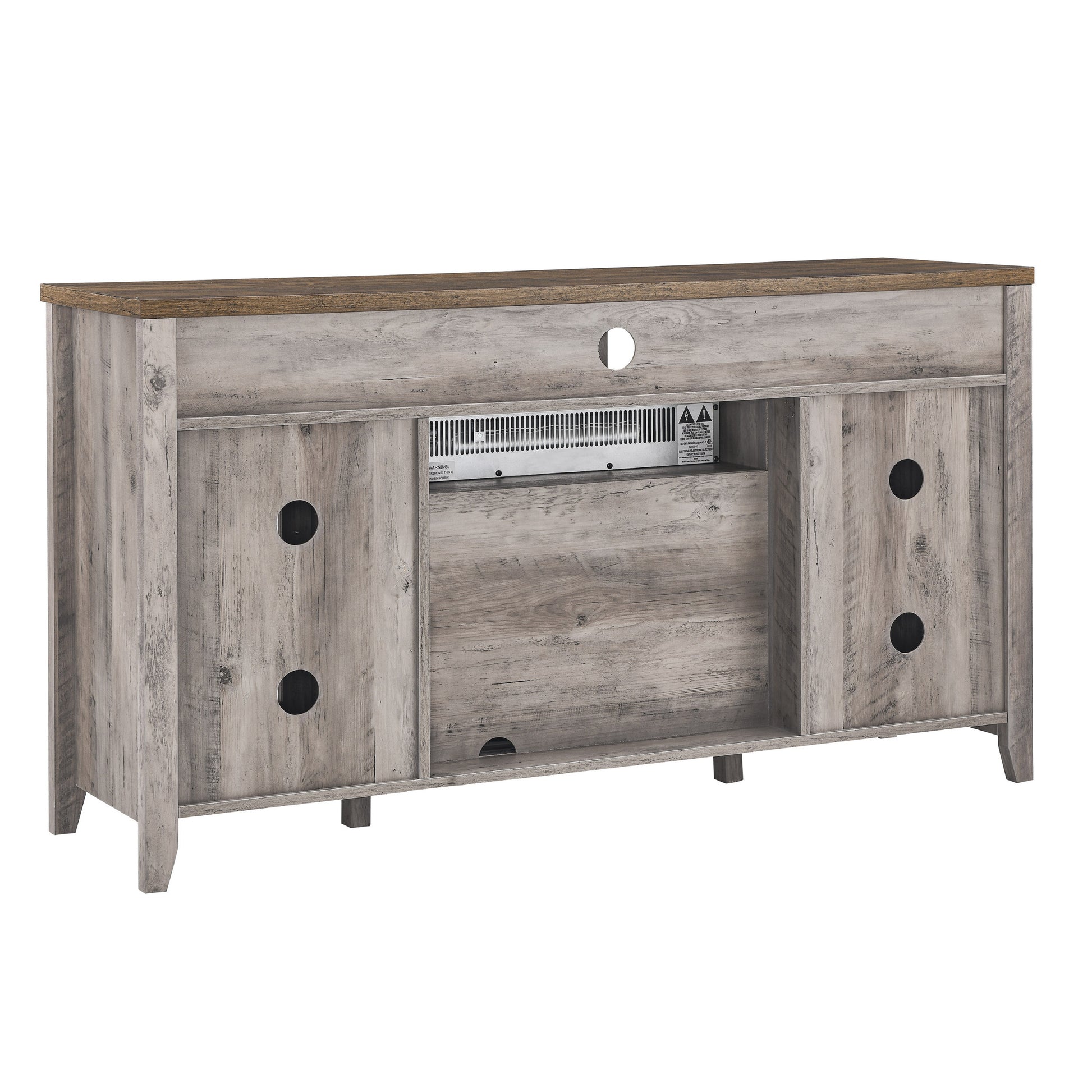 55 Inch Tv Media Stand With Electric Fireplace Kd Inserts Heater,Gray Wash Color Powder Coated Electric Gray Wash Vent Free Primary Living Space Yes Insert Temptered Glass Stainless Steel Mdf Electric