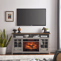 55 Inch Tv Media Stand With Electric Fireplace Kd Inserts Heater,Gray Wash Color Powder Coated Electric Gray Wash Vent Free Primary Living Space Yes Insert Temptered Glass Stainless Steel Mdf Electric