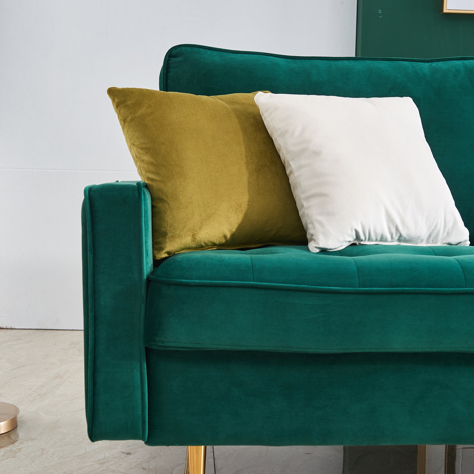 70'' Modern Button Tufted Sofa With 2 Throw Pillows For Living Room,Emerald Emerald Velvet 2 Seat