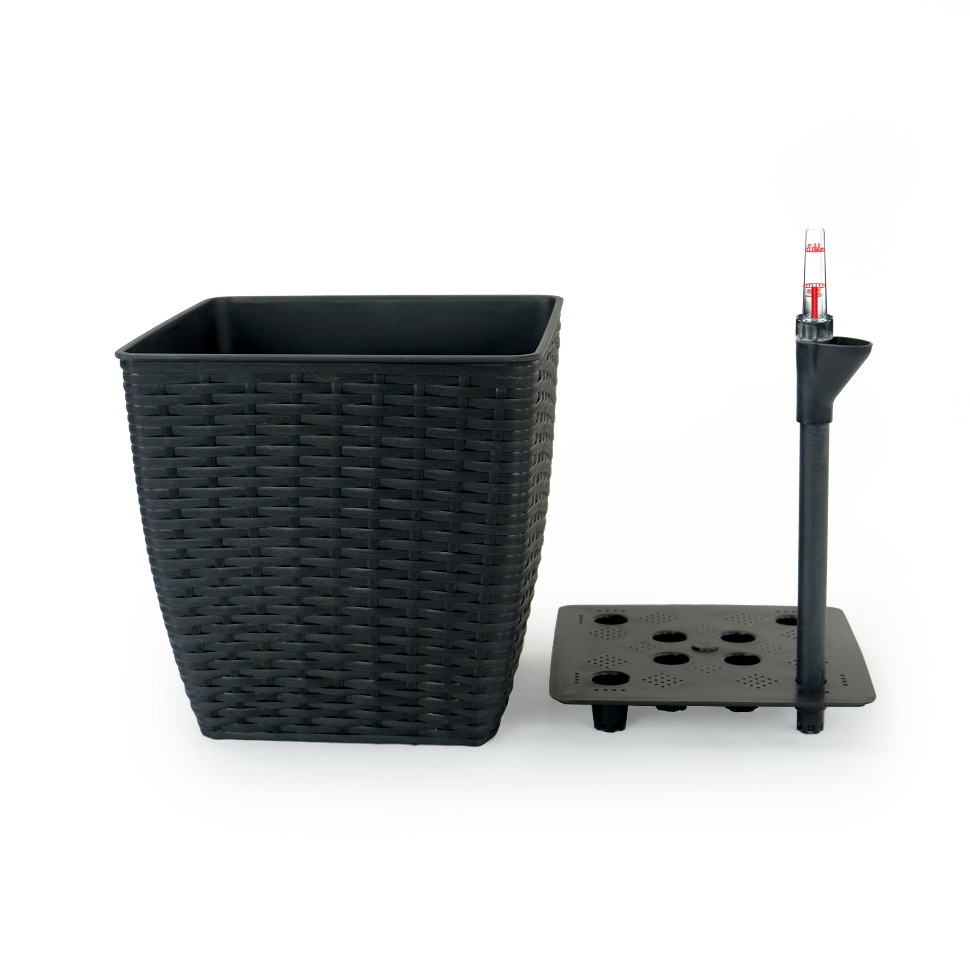 2 Pack Self Watering Planter Hand Woven Wicker Thin Square Espresso Espresso Plastic Rattan