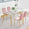 Modern Simple Light Luxury Dining Pink Chair Home Bedroom Stool Back Dressing Chair Student Desk Chair Gold Metal Legs Set Of 4 Pink Metal