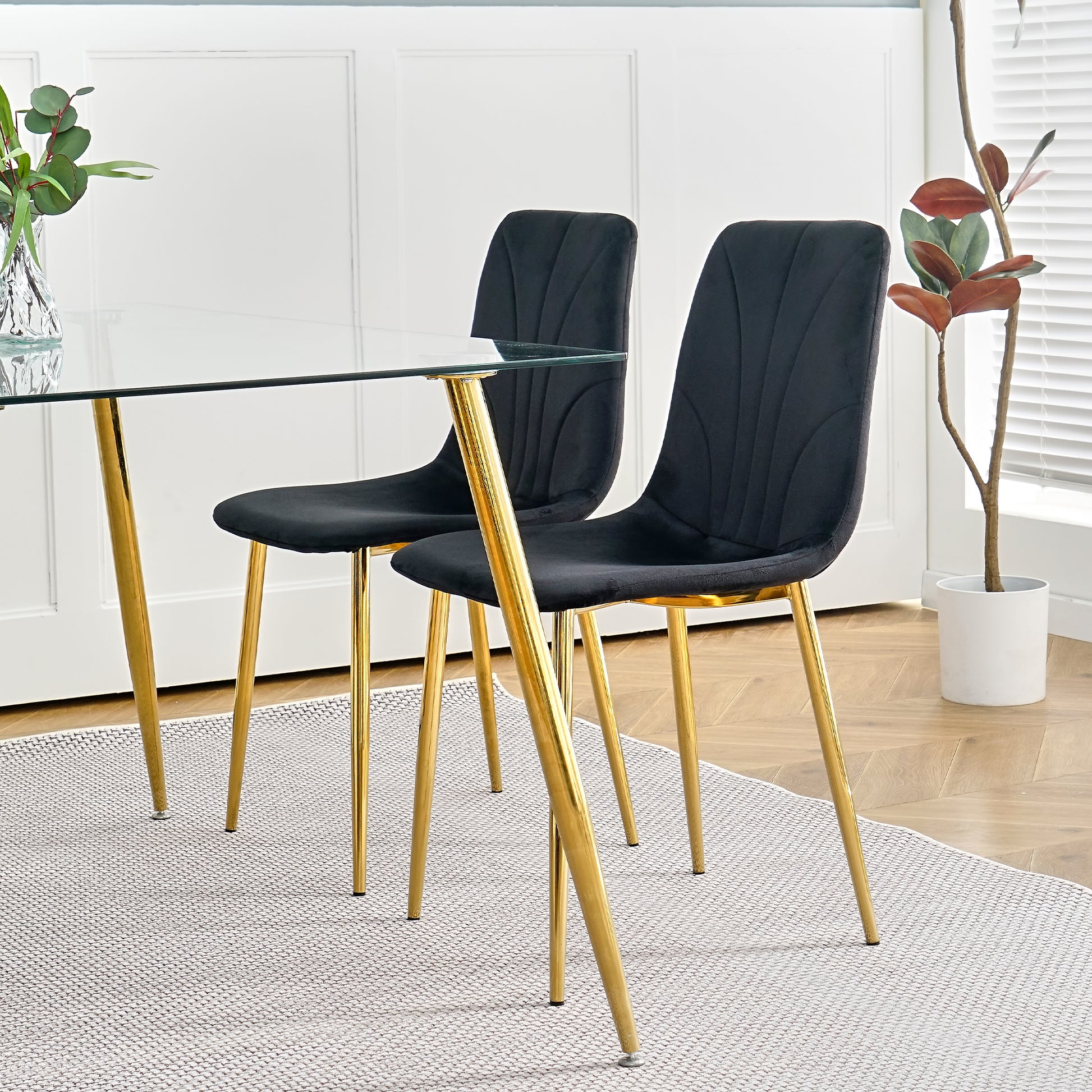 Modern Simple Light Luxury Dining Black Chair Home Bedroom Stool Back Dressing Chair Student Desk Chair Gold Metal Legs Set Of 4 Black Metal