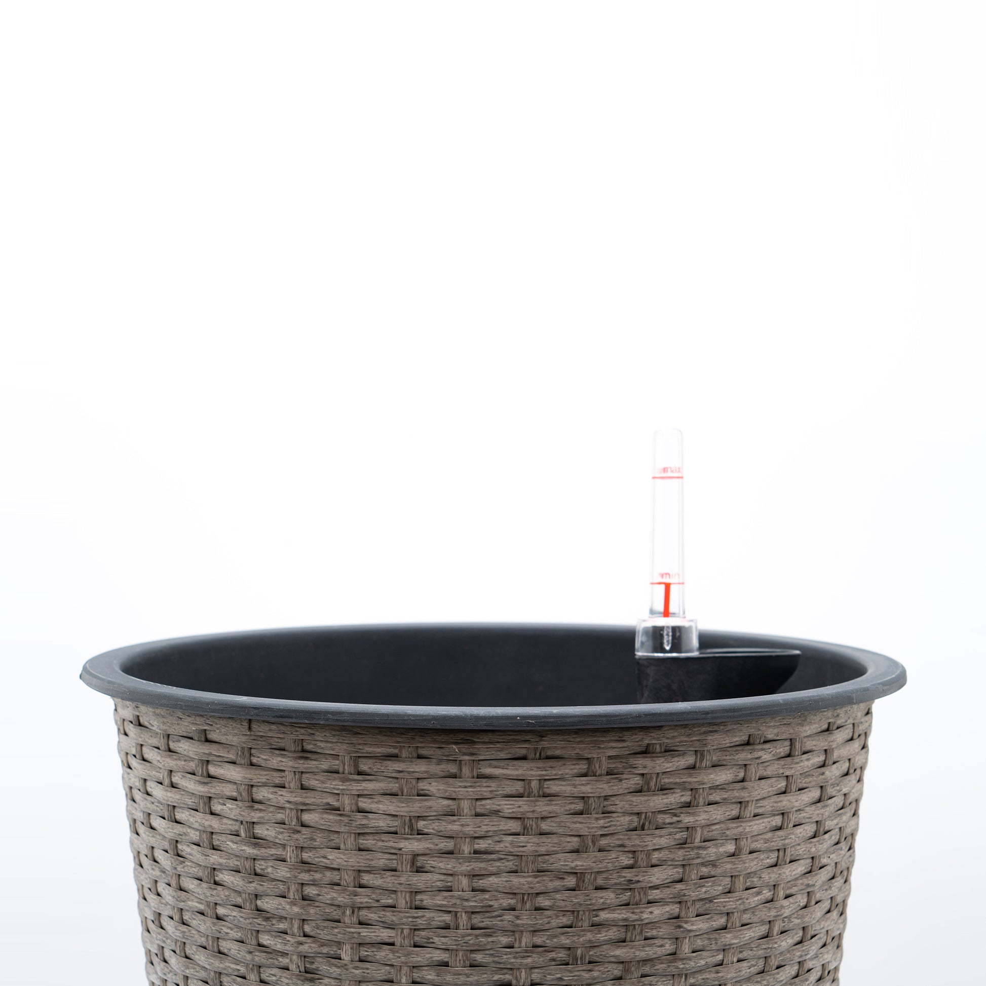 13 In.Gray Wicker Self Watering Planter Gray Plastic Rattan