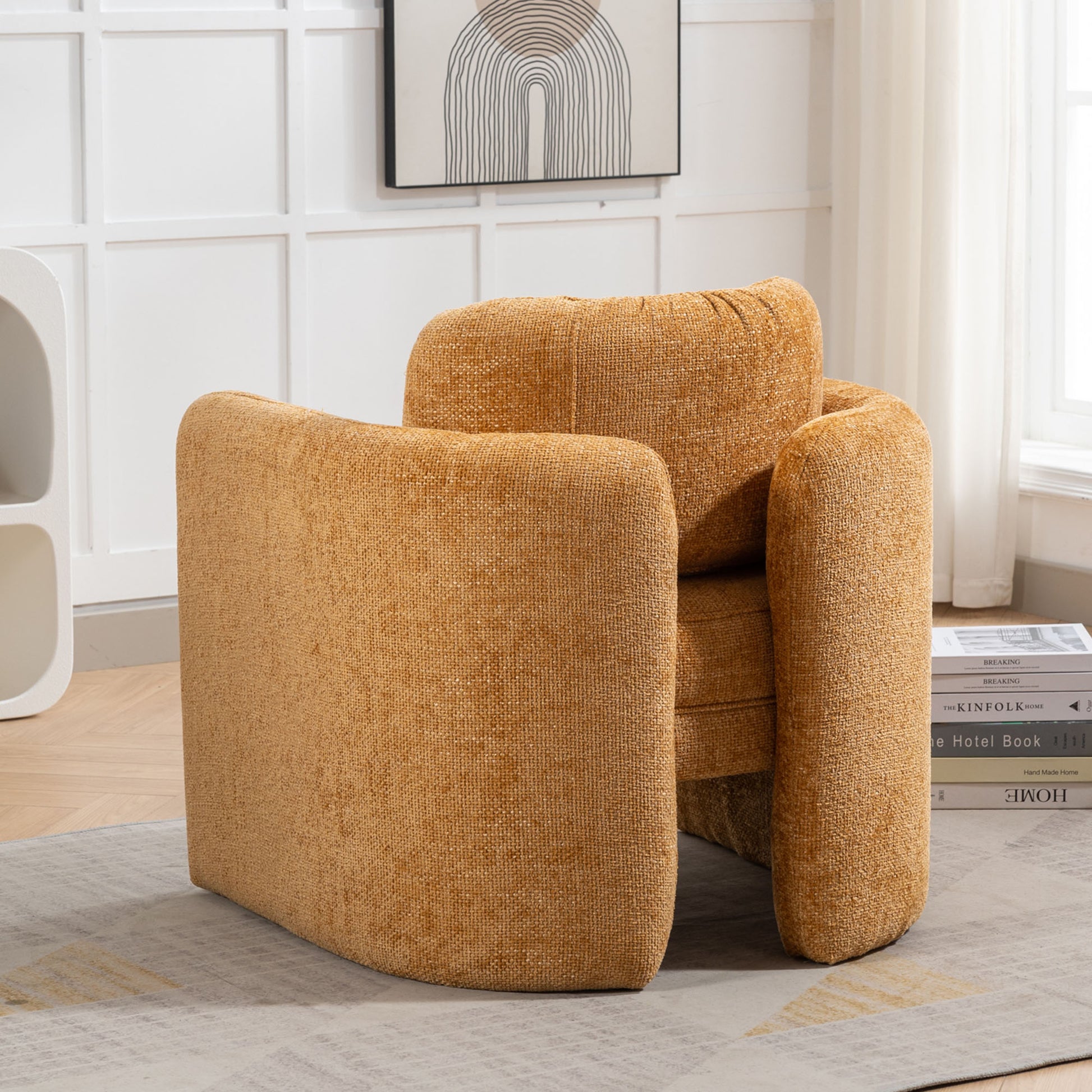 Mid Century Modern Barrel Accent Chair Armchair For Living Room, Bedroom, Guest Room,Office, Pumpkin Orange Pumpkin Orange Upholstered