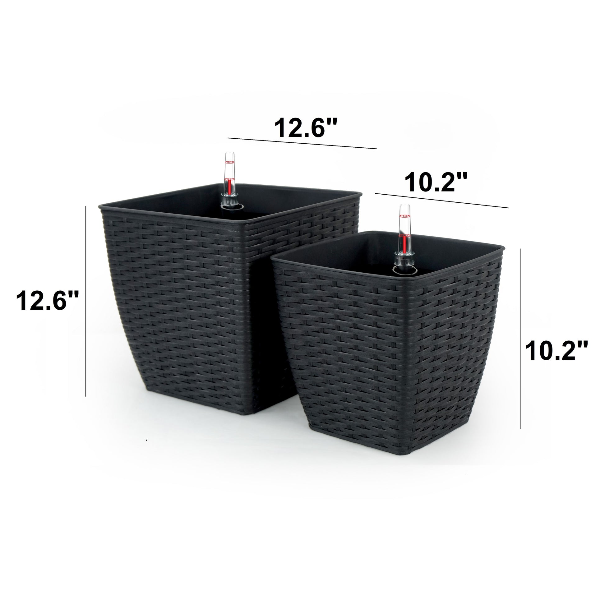 2 Pack Self Watering Planter Hand Woven Wicker Thin Square Espresso Espresso Plastic Rattan