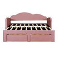 Twin Size Upholstered Daybed With Cloud Shaped Backrest, Trundle & 2 Drawers And Usb Ports, Pink Pink Velvet