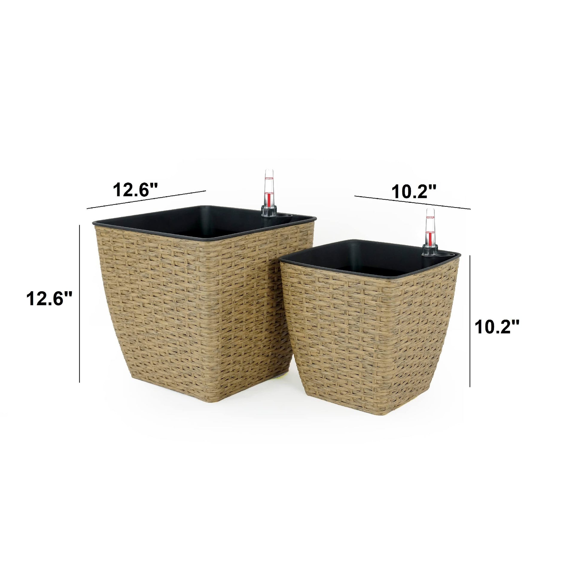 2 Pack Self Watering Planter Hand Woven Wicker Thin Square Natural Natural Plastic Rattan