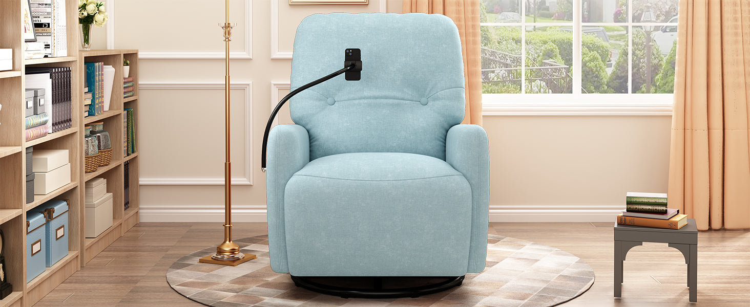 270 Degree Swivel Electric Recliner Home Theater Seating Single Reclining Sofa Rocking Motion Recliner With A Phone Holder For Living Room, Blue Blue Foam Polyester