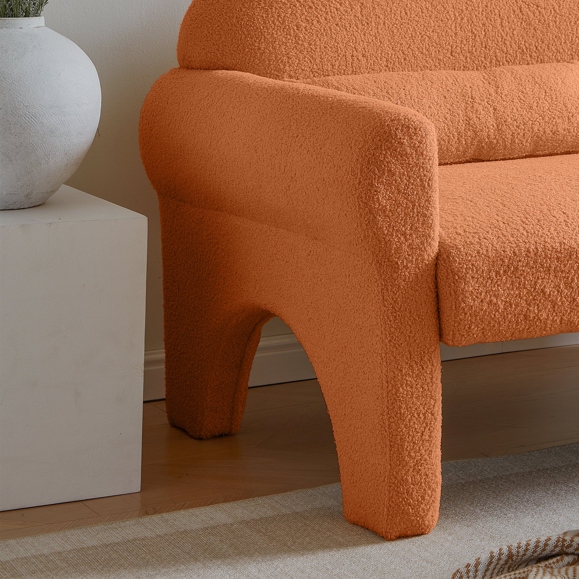 2 Piece Set Sofa Couch,Modern Teddy Fabric Seat & Accent Chair For Living Room Orange Foam