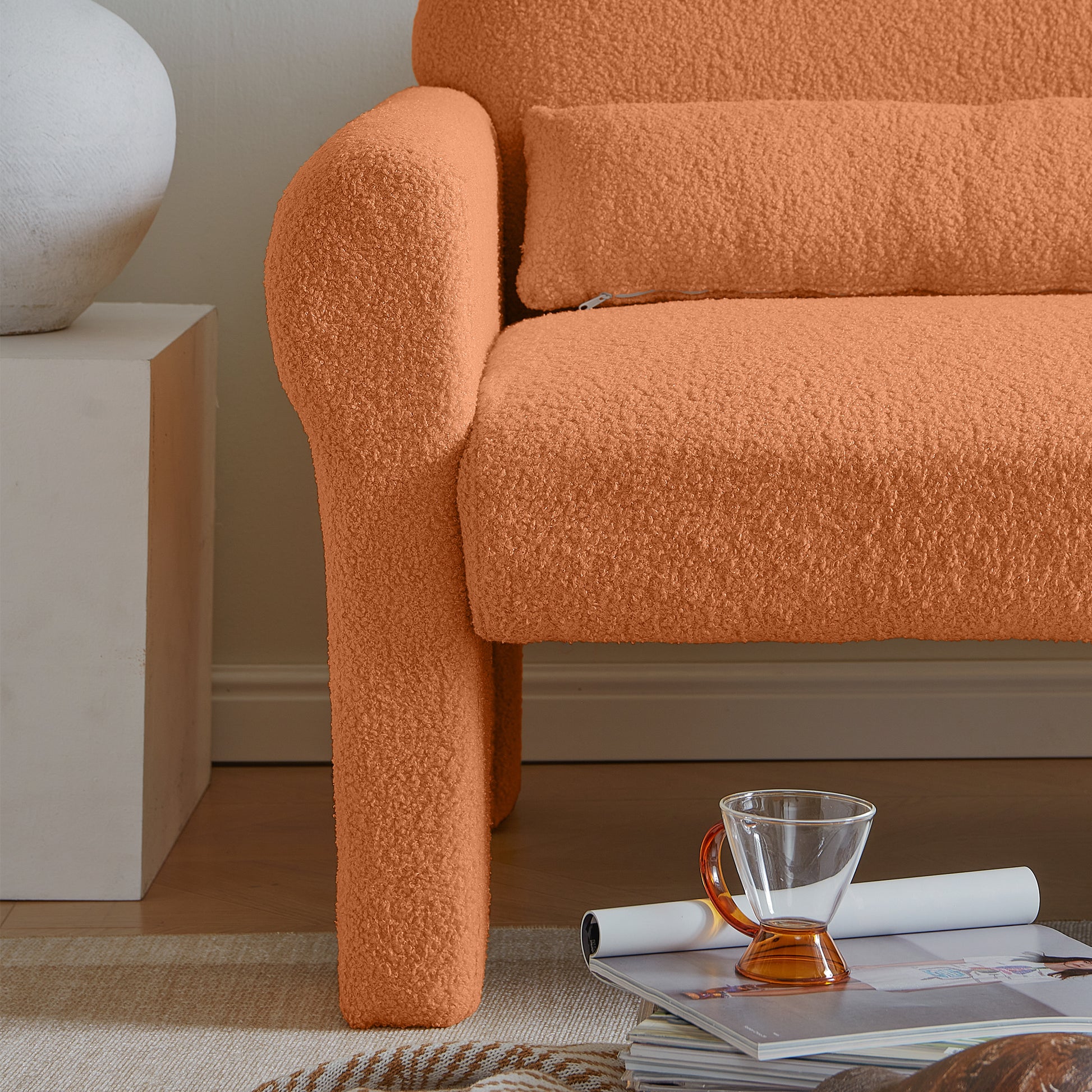 2 Piece Set Sofa Couch,Modern Teddy Fabric Seat & Accent Chair For Living Room Orange Foam