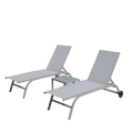 Chaise Lounge Outdoor Set Of 3, Lounge Chairs For Outside With Wheels, Outdoor Lounge Chairs With 5 Adjustable Position, Pool Lounge Chairs For Patio, Beach Grey,2 Lounge Chairs 1 Table Grey Aluminium
