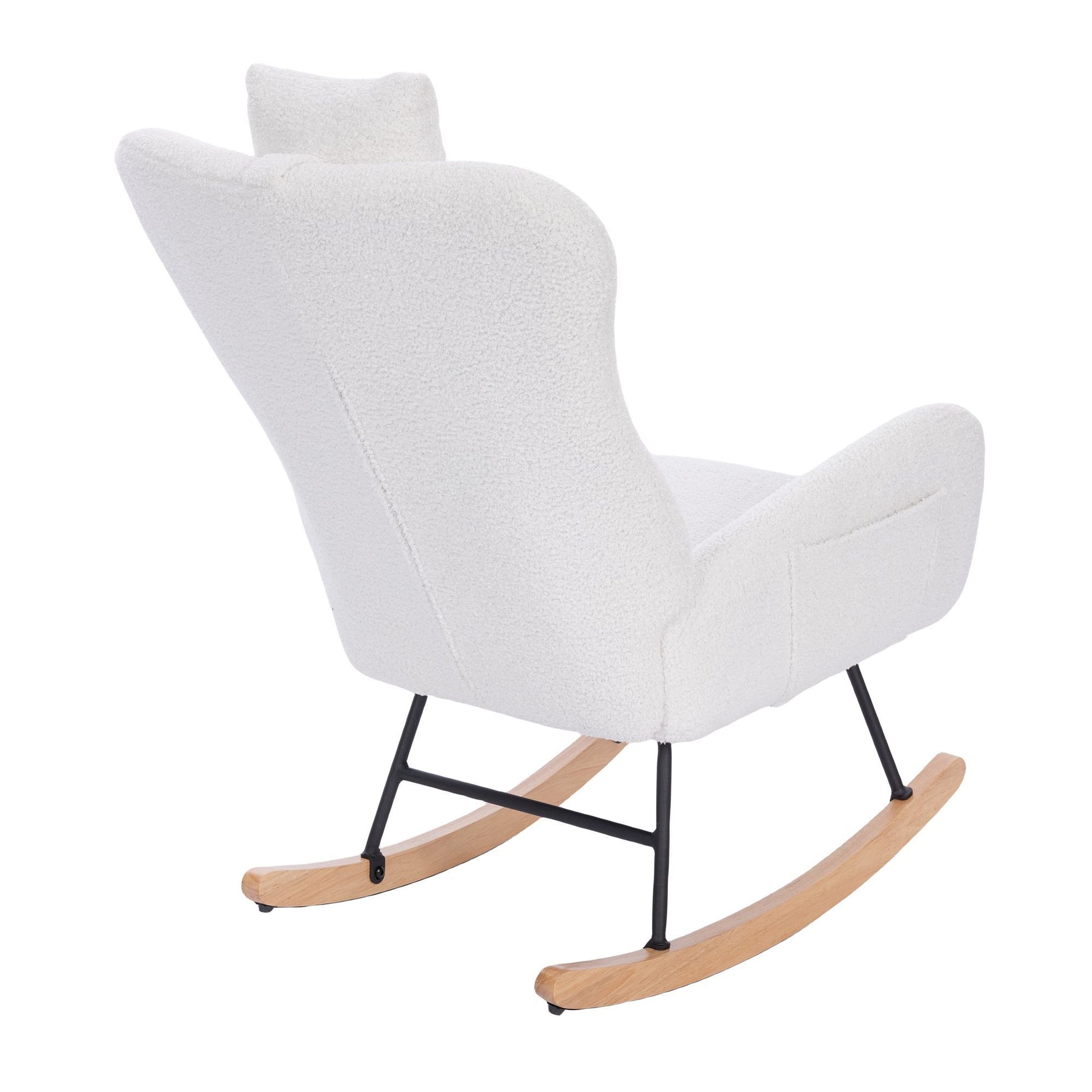 Teddy Upholstered Nursery Rocking Chair For Living Room Bedroom White Teddy White Foam Metal