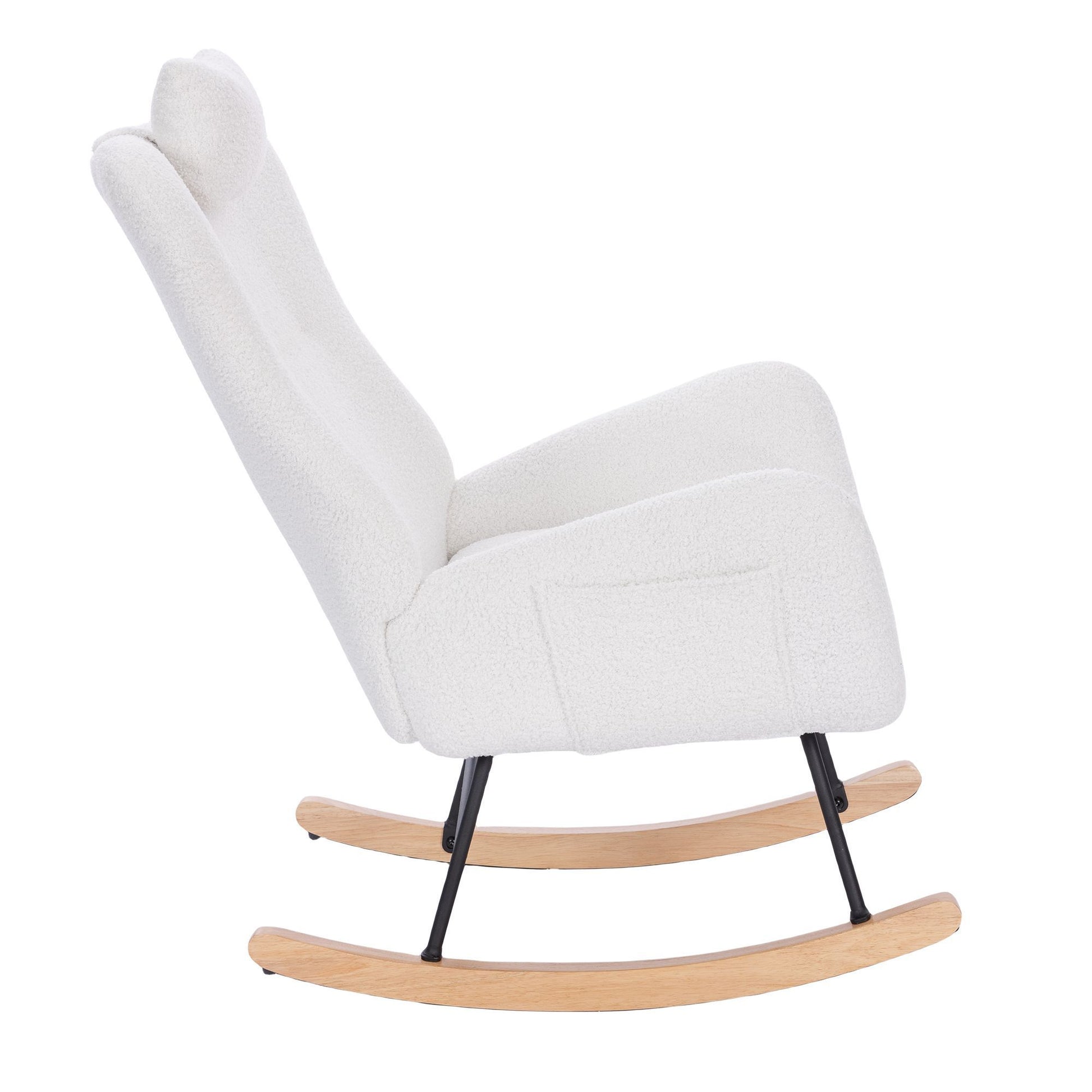 Teddy Upholstered Nursery Rocking Chair For Living Room Bedroom White Teddy White Foam Metal
