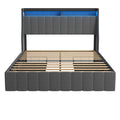 Queen Size Bed Frame With Led, 4 Under Bed Portable Storage Drawers, Wings Headboard Design, Dark Grey Box Spring Not Required Queen Dark Grey Metal Bedroom Bed Frame Upholstered Linen Upholstered