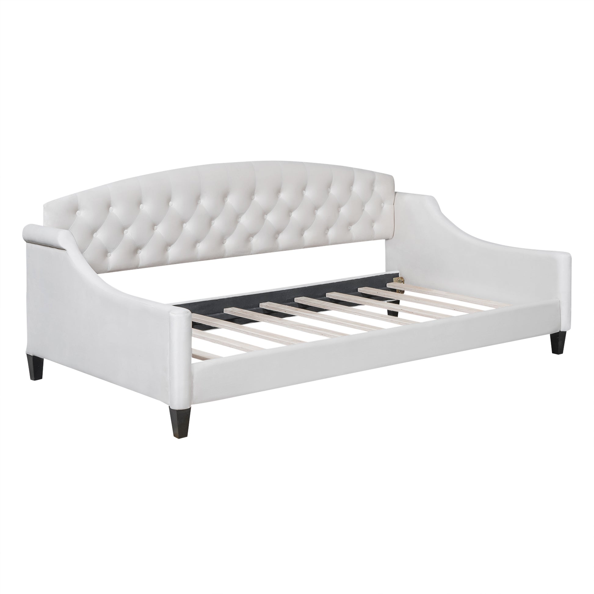 Modern Luxury Tufted Button Daybed,Twin,Beige Box Spring Not Required Twin Beige Wood Velvet Upholstered