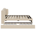 Upholstered Platform Bed With Wingback Headboard, One Twin Trundle And 2 Drawers, No Box Spring Needed, Linen Fabric, Queen Size Beige Beige Linen