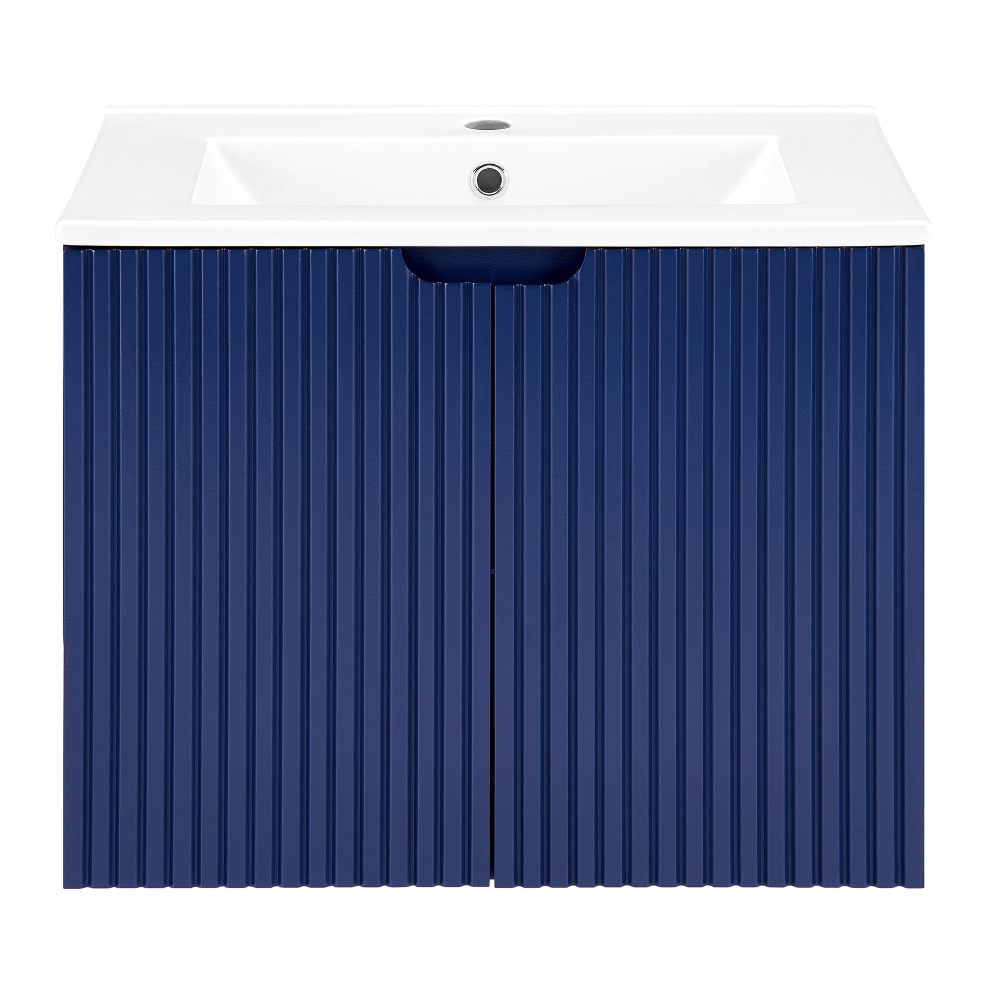 24" Floating Wall Mounted Bathroom Vanity With White Porcelain Sink And Soft Close Doors Blue Ceramic Mdf