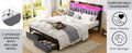 Queen Bed Frames With Storage Headboard And Drawers, Led Platform Bed Frame Queen Size, Led Upholstered Bed Frame With Charging Station, No Box Spring Needed, Easy Assembly, Grey Box Spring Not Required Gray Metal Bedroom Bed Frame Mdf Metal