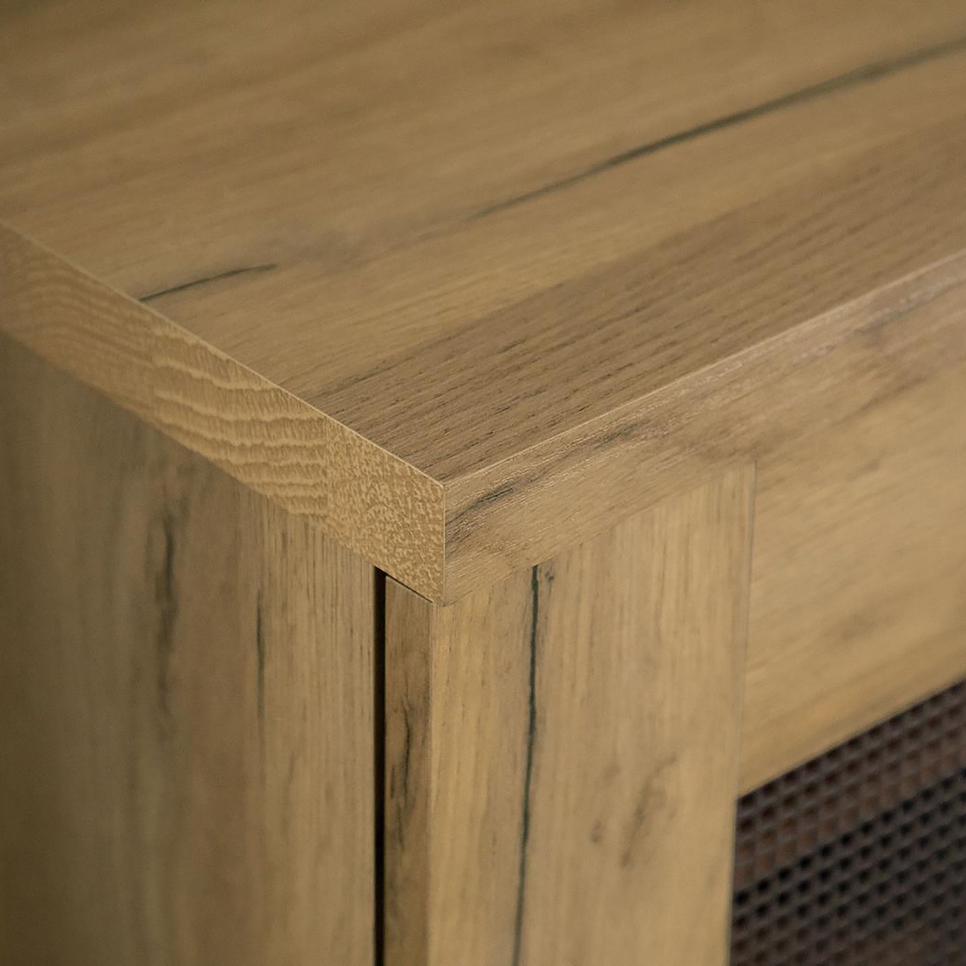 Golden Oak And Black Mesh Door Accent Cabinet Standard 5 Or More Shelves Oak Brown Light Brown Primary Living Space Adjustable Shelves Farmhouse,Rustic Wood