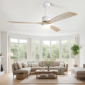 60 Inch Modern Remote Control, 3 Solid Wood Blades, Suitable For Indoor And Outdoor White Metal & Wood