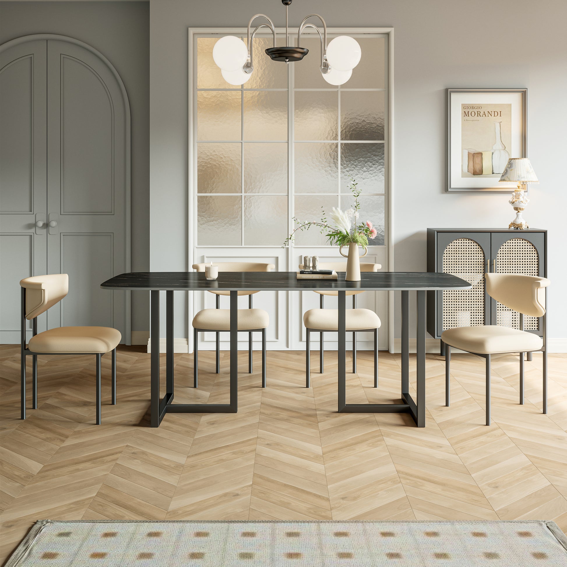 Carbon Steel Dining Table With Lauren Black Gold Stone Surface Supports Up To 64 Kg Excluding Chairs Black Gold Carbon Steel