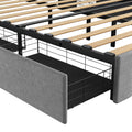 Queen Size Bed Frame With Led, 4 Under Bed Portable Storage Drawers, Wings Headboard Design, Light Grey Box Spring Not Required Queen Light Grey Metal Bedroom Bed Frame Upholstered Linen Upholstered