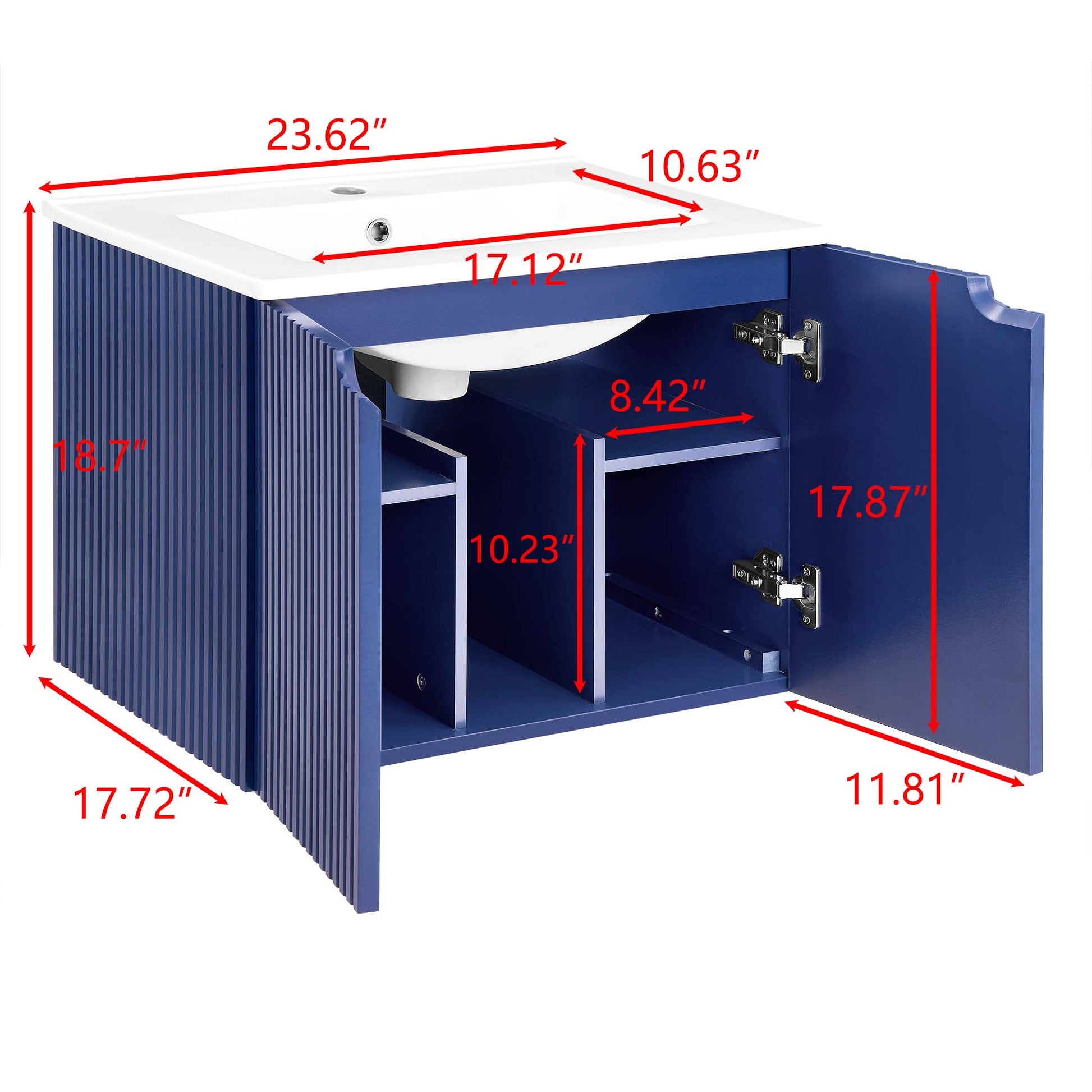 24" Floating Wall Mounted Bathroom Vanity With White Porcelain Sink And Soft Close Doors Blue Ceramic Mdf