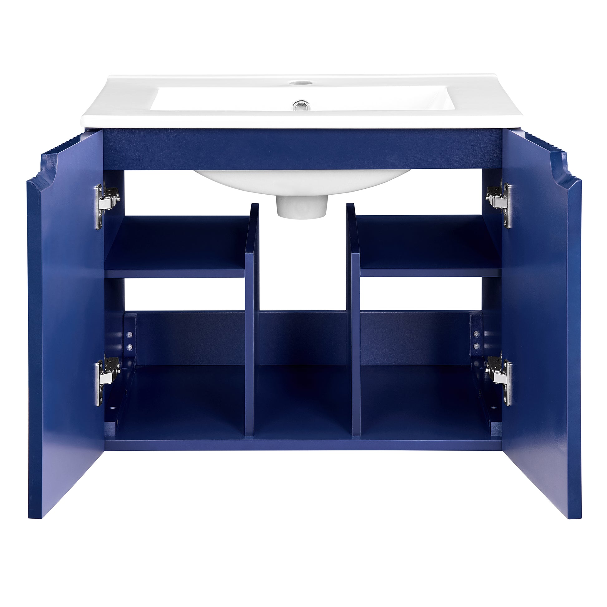 24" Floating Wall Mounted Bathroom Vanity With White Porcelain Sink And Soft Close Doors Blue Ceramic Mdf