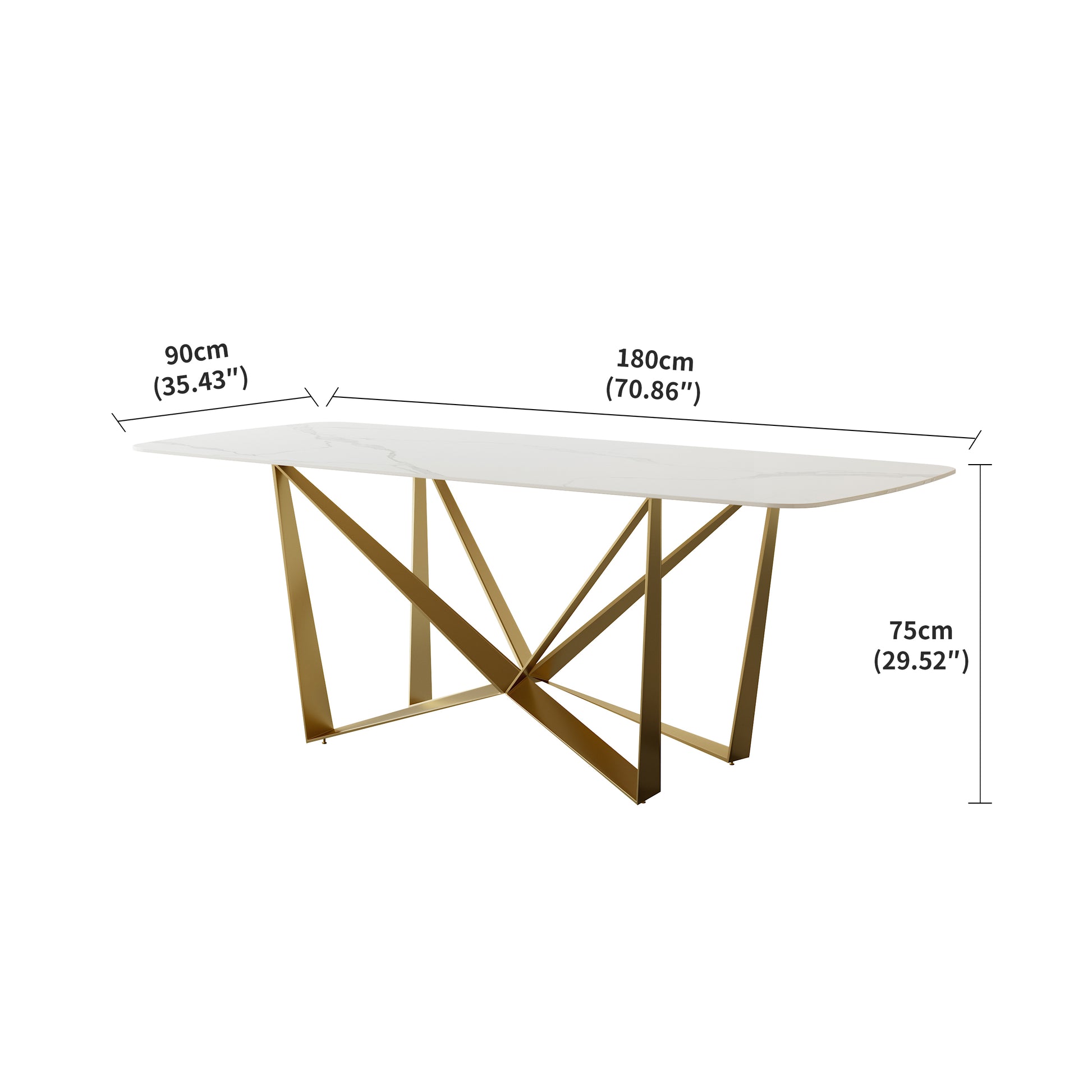 Titanium Gold Stainless Steel Dining Table With Polished Snow Mountain Stone Surface Supports Up To 94.5 Kg Excluding Chairs White Stainless Steel