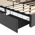Queen Size Bed Frame With Led, 4 Under Bed Portable Storage Drawers, Wings Headboard Design, Dark Grey Box Spring Not Required Queen Dark Grey Metal Bedroom Bed Frame Upholstered Linen Upholstered